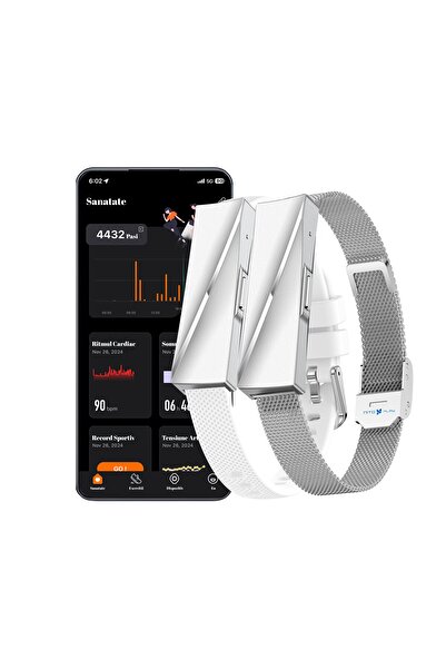 NITOPLAY Bratara Smart Fitness Inteligenta Nitoplay® Elegance, Argintie, 2Curele, Bluetooth, GPS, Android/iOS