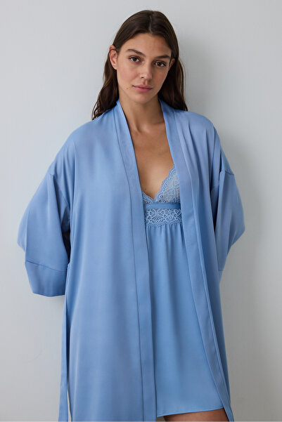 Penti Blue Luna Belted Satin Dressing Gown