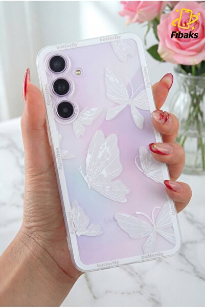 Fibaks Samsung Galaxy A56 Kılıf Şeffaf Kelebek Tasarımlı Desenli Kamera Korumalı Yumuşak Silikon Kapak