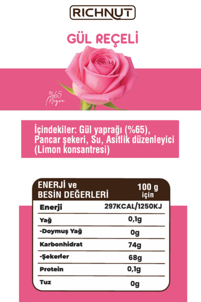 RİCHNUT Gül Reçeli (Katkı, Koruyucu, Renklendirici İÇERMEZ)