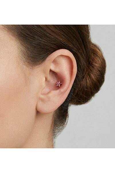 alysa jewelry cerrahi çelik pembe 5 taşlı çiçek piercing tragus helix lobe