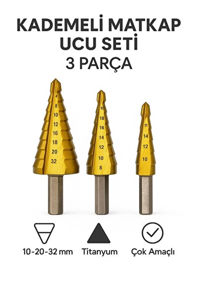 MertTools KADEMELİ MATKAP UCU SETİ – 3 PARÇA | PROFESYONEL DELME VE GENİŞLETM...