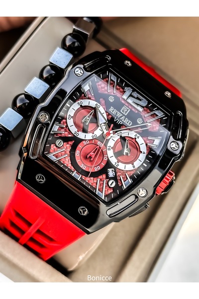 Reward العلامة التجارية الأحمر سيليكون الحبل التناظرية / الرقمية الرجال الرياضة ساعة اليد + معصمه