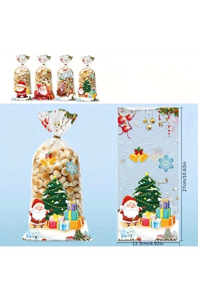 Neşeli Dükkan Yılbaşı Yeni Yıl Temalı Orta Boy Kurabiye Şeker Çikolata Paketi 10 Adet Hediye Poşeti