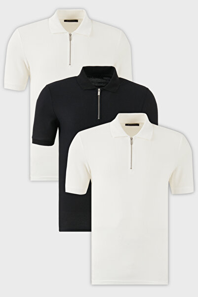 Buratti Tricou cu gât polo din bumbac, cu jumătate de fermoar, cu 3 pachete, ...