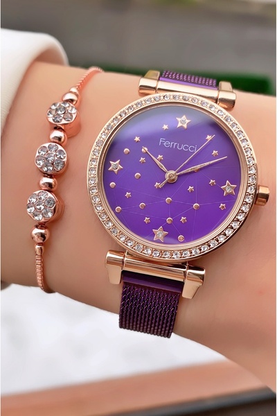 Ferrucci Women's Wristwatch Gold Color Steel Case Steel Band Original 2 Years Warranty Gift with Bracelet