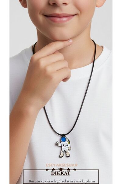 Esey Dizayn Astronot Kolye ve Deri Bileklik  - İkili Set