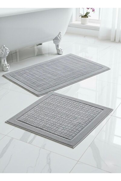 Thalia Home طقم سجادة حمام منسوجة من القطن بنسبة 100% ماصة للماء، طقم سجاد حمام مكون من قطعتين 60 × 100 - 50 × 60