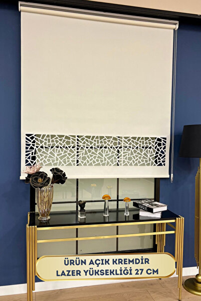 EYMENS HOME EYM320 Lazer Kesim Stor Perde Açık Krem Renk