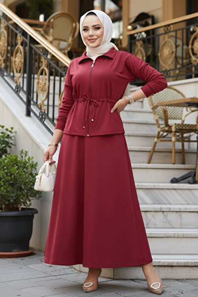 N.S NEVA STYLE طقم ملابس إسلامية مكون من قطعتين باللون العنابي مع تنورة 13251BR