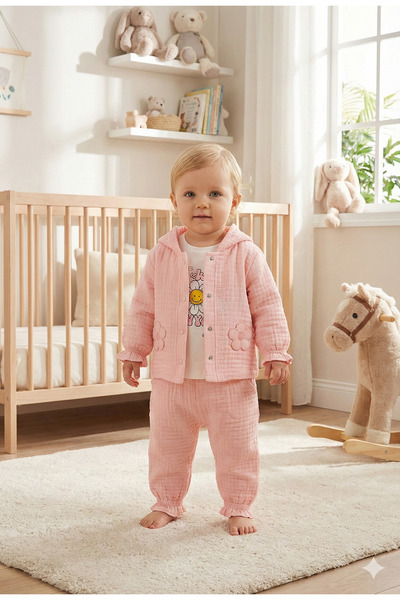 Mini Baray Pastel Renkli Müslin 3'lü Bebek Takımı (9-12-18 Ay) %100 Pamuklu H...