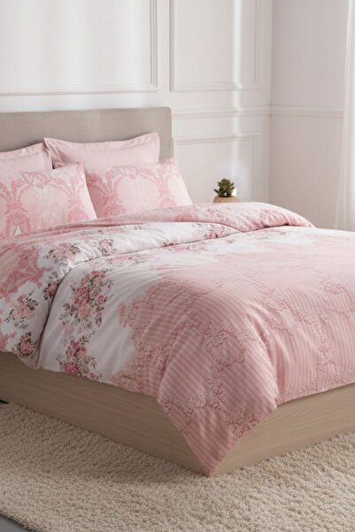 oabhome Ružičasto cvetni Bračni Čaršav komad Set posteljine Ranforce 4 komada