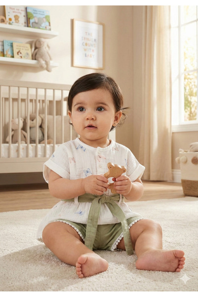 Mini Baray Organik Pamuk Kelebekli Kız Şortlu Takımı (9-12-18 Ay) - Nefes Ala...