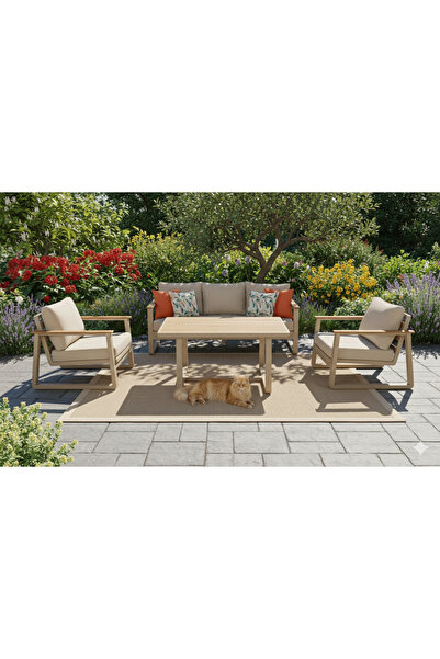 zerkaconcept Likya Alüminyum Oturma Grubu Bahçe Balkon Koltuk Takımı 3+1+1+Masa