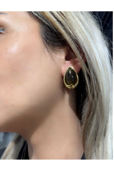 MITH SB TAKI Stainless Steel Dark Olive Green Resin Drop Earrings Gold