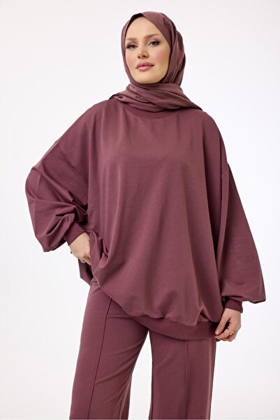 Suede Style 3044 - Rahat, Salaş Basic Kadın Uzun Sweatshirt