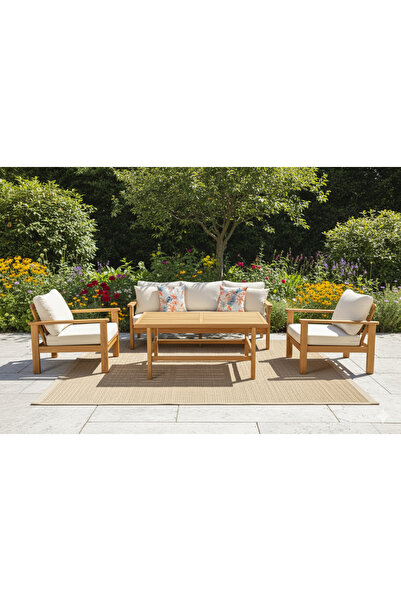 zerkaconcept Malaga Masif Ahşap İroko Ağacı Oturma Grubu Bahçe Balkon Koltuk ...