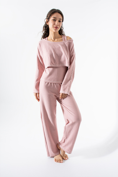 Ecrou Women's Powder Waffle 3-Piece Long Sleeve Pants Pajama Set