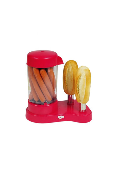 Tenzo Aparat de făcut hot dog 450 W, roșu — Încălzire cu abur pentru 6 cârnați, 2 țepi de chifle din oțel inoxidabil