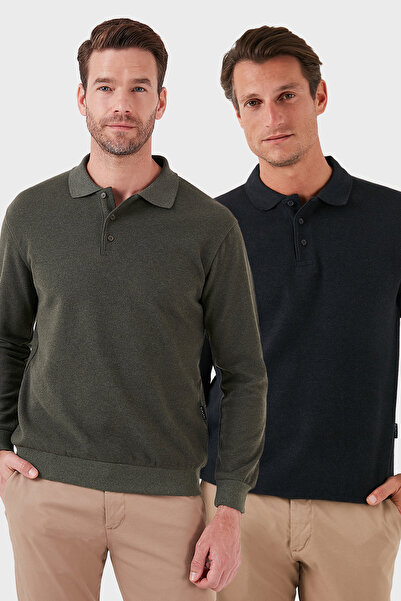 Buratti سترة بولو للرجال بياقة بولو من مزيج القطن بقصة عادية، عبوة من قطعتين،...
