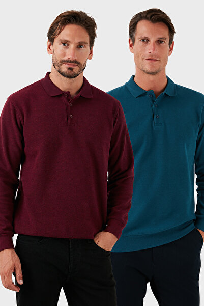 Buratti سترة بولو للرجال بياقة بولو من مزيج القطن بقصة عادية، عبوة من قطعتين،...