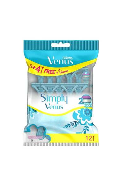 Venüs Venus Simply Double Blade Razor (8+4) 12 Pieces, Blue, for Women
