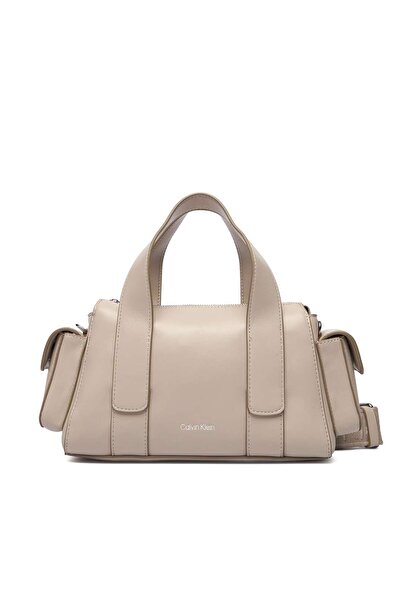 Calvin Klein Women's Woven Strap Handbag with Side Pockets - Cream