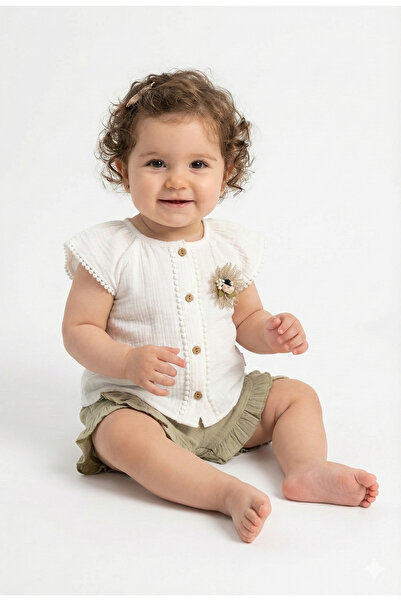 Mini Baray Muslin Baby Girl Shorts and Shirt Set 2 Piece Set (9-12-18 Months)
