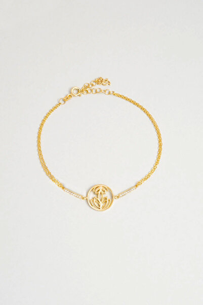 So CHIC... Nilüfer Çiçeği 18 Ayar Beyaz Altın Kaplama 20 Cm Gümüş Bileklik