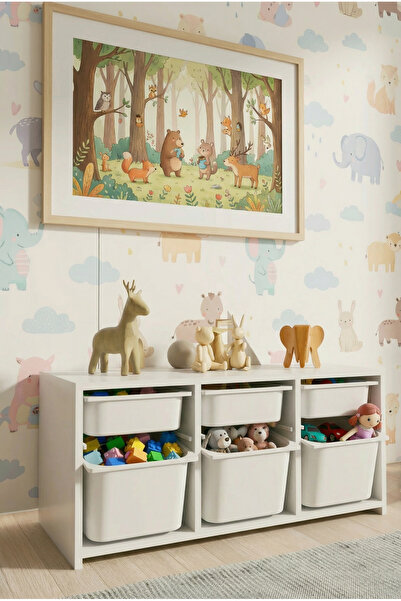 MONTENERO Oyuncak Dolabı 6 Sepetli Büyük Pratik Çok Amaçlı Dolap Raflı Kapakl...