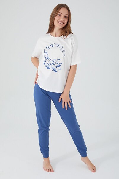 ROLY POLY 3091 Spinning Dolphins Crem Costum de pijama cu mânecă scurtă pentru femei