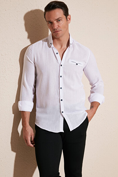 Buratti 100% bumbac slim fit Cămașă cu mânecă lungă Cămașă pentru bărbați CF2...