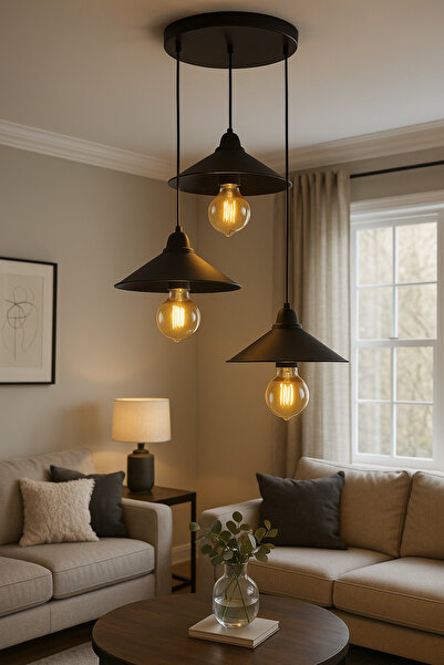 zorbey enet aydınlatma Japon 3lü rustik tepsili avize 3lü sarkıt salon avizesi