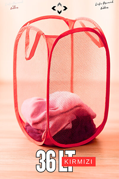 LİGROUND 1 Adet Kırmızı Katlanabilir Çamaşır Sepeti Hurç Oyuncak Kutusu Çok Amaçlı File Çamaşırlık