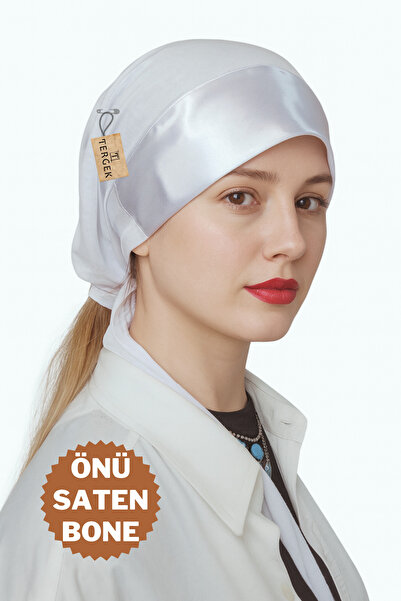 Tergek Satin Front Stitch-Free Lace-Up Stylish Bonnet White, Hijab Headscarf ...