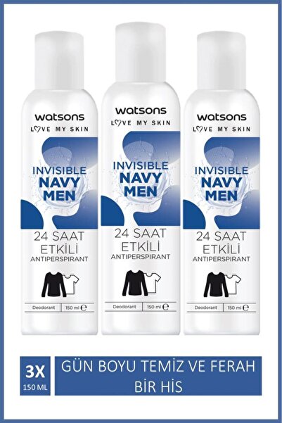 Watsons Invisible Navy Men Deodorant 3x150ml