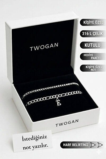 TWOGAN Kişiye Özel Harfli Çelik Bileklik Seti, Kadına, Erkeğe Hediye, 14 Şuba...