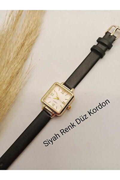 Brality ساعة يد نسائية بتصميم عتيق... حافظة ذهبية بسيطة.. حبل أسود.. قرص أبيض