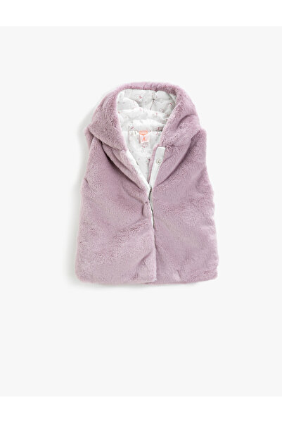 Koton Plüschweste mit Kapuze, gefüttert, mit Druckknopfverschluss