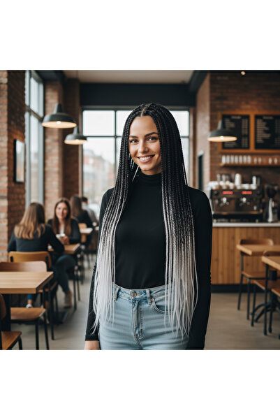 Mina Peruk Afrika Örgüsü Ve Rasta İçin Sentetik Ombreli Saç - Siyah / Açık Gri