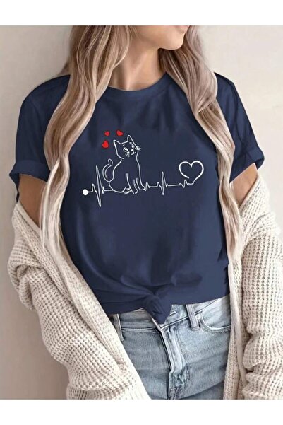 MAGORS تيشيرت نسائي مطبوع عليه LOVE WITH CAT من STIL-X