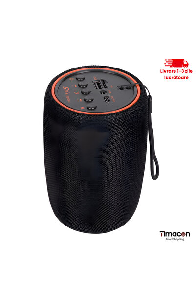 Tim Boxă Portabilă Bluetooth,USB,AUX–Sunet Clar,Compactă,Design Elegant, Negru