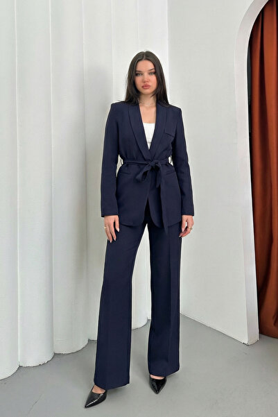 AKD Atelier Women's double belted blazer jacket pants set
