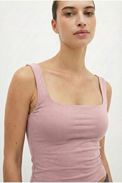 VODENS Kadın Pembe %95 Pamuk Kare Yaka Askılı Body