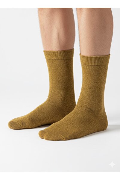 Pierre Lines 3 Pairs of Men's Thick Terry Socks in Mustard Color