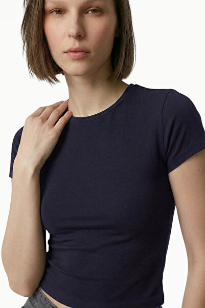 VODENS Lacivert Bisiklet Yaka Basic Ultra Soft %100 Pamuk Kısa Kol Body