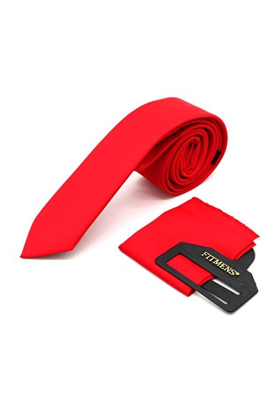 Fitmens مجموعة ربطة عنق ومنديل للرجال FS-001866 - أحمر