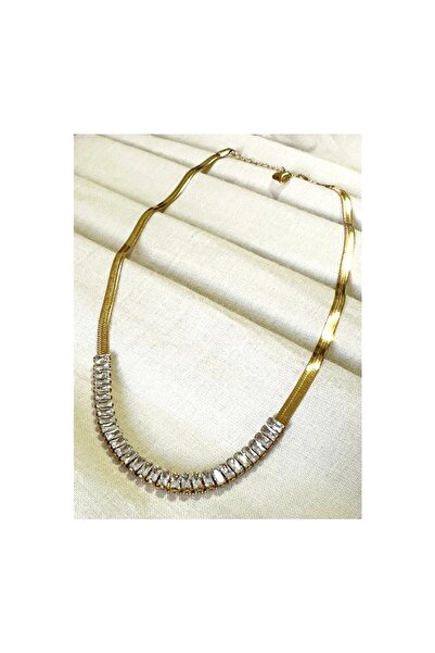 bies butik قلادة سلسلة إيطالية من حجر الزركون على شكل مسار مائي