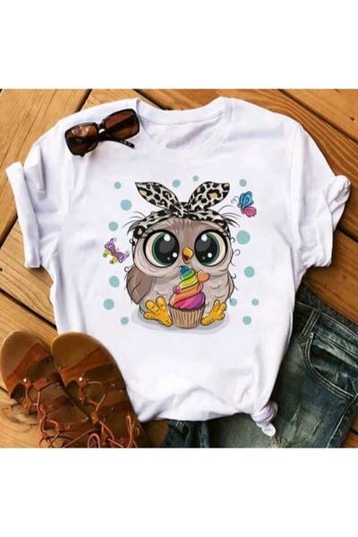 MAGORS STIL-X Slatka ženska majica sa printom sove i okruglim izrezom - 100% ...