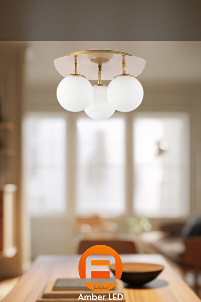 AmberLED Şık Cam Detaylı 3'lü Plafönyer Mutfak ve Salon İçin E14 Uyumlu